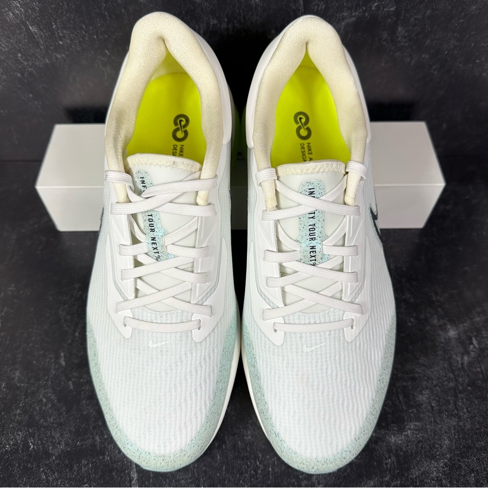 AIR ZOOM INFINITY TOUR NEXT% MENS SPIKED GOLF SHOES SIZE 9.5 WHITE GREEN NEW - Picture 2 of 10